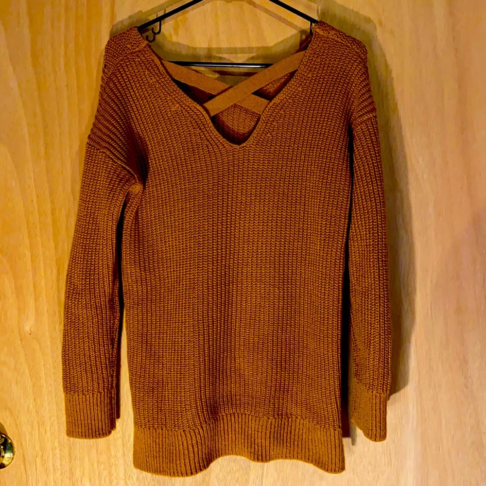 Golden brown cross back sweater